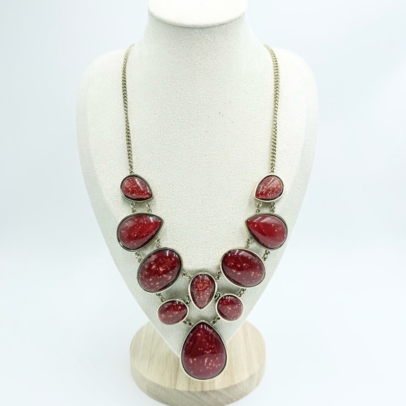 Wine Bib Acrylic Beaded Gold Toned Statement Necklace Chain - Picture 1 of 10